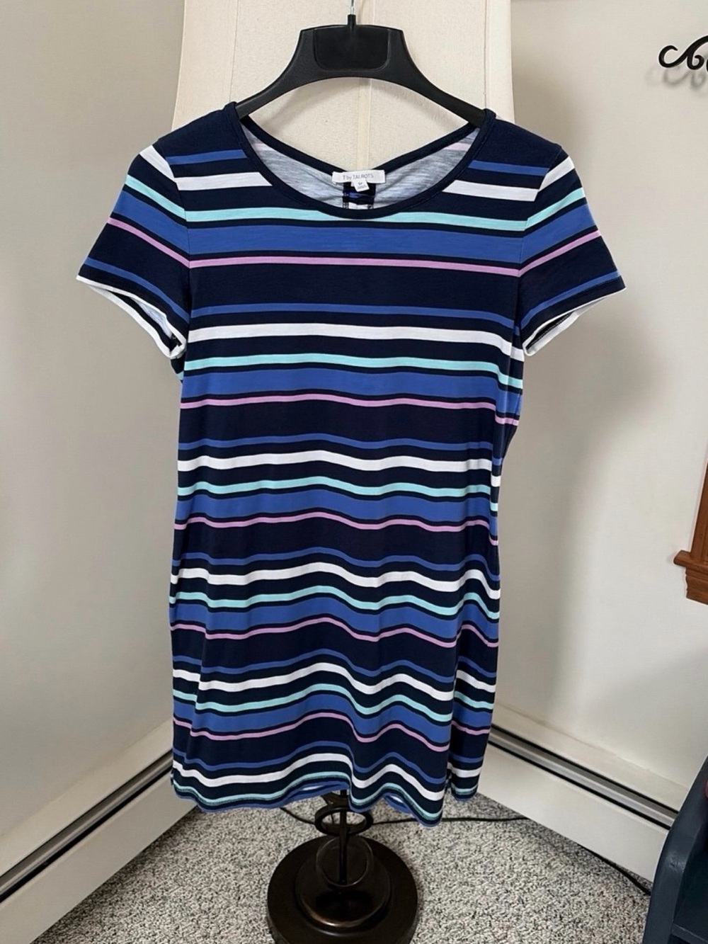 Talbots Striped Navy Short-Sleeve Knit Dress - Navy, Blue & Pink Sp
